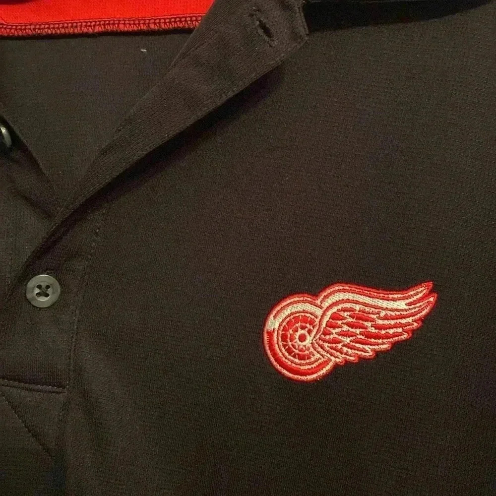 Reebok NHL Detroit red Wings Blck short sleeve polo - men’s XL- great condition - Picture 3 of 7